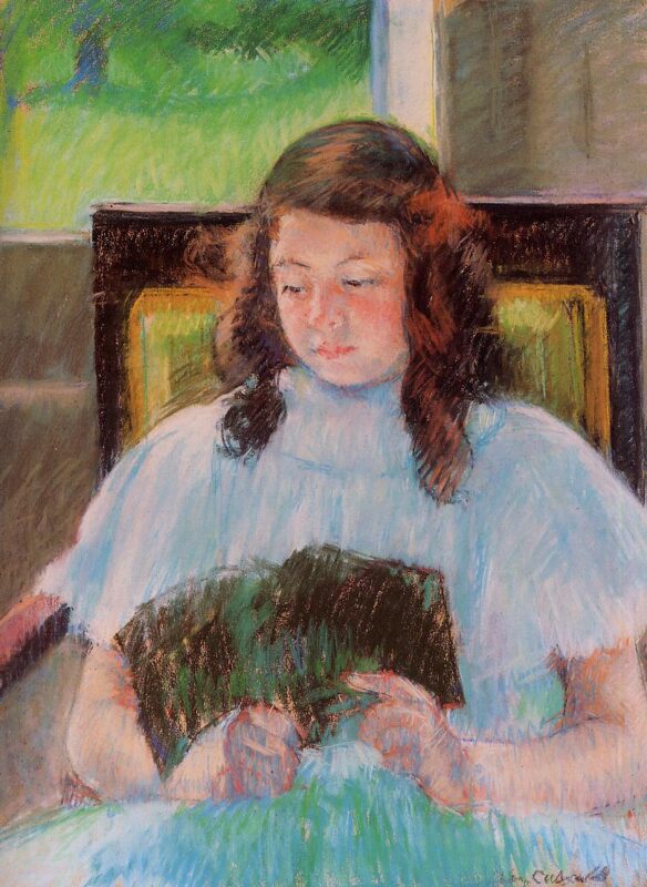 Young Girl Reading (1908) - Mary Cassatt Tablo