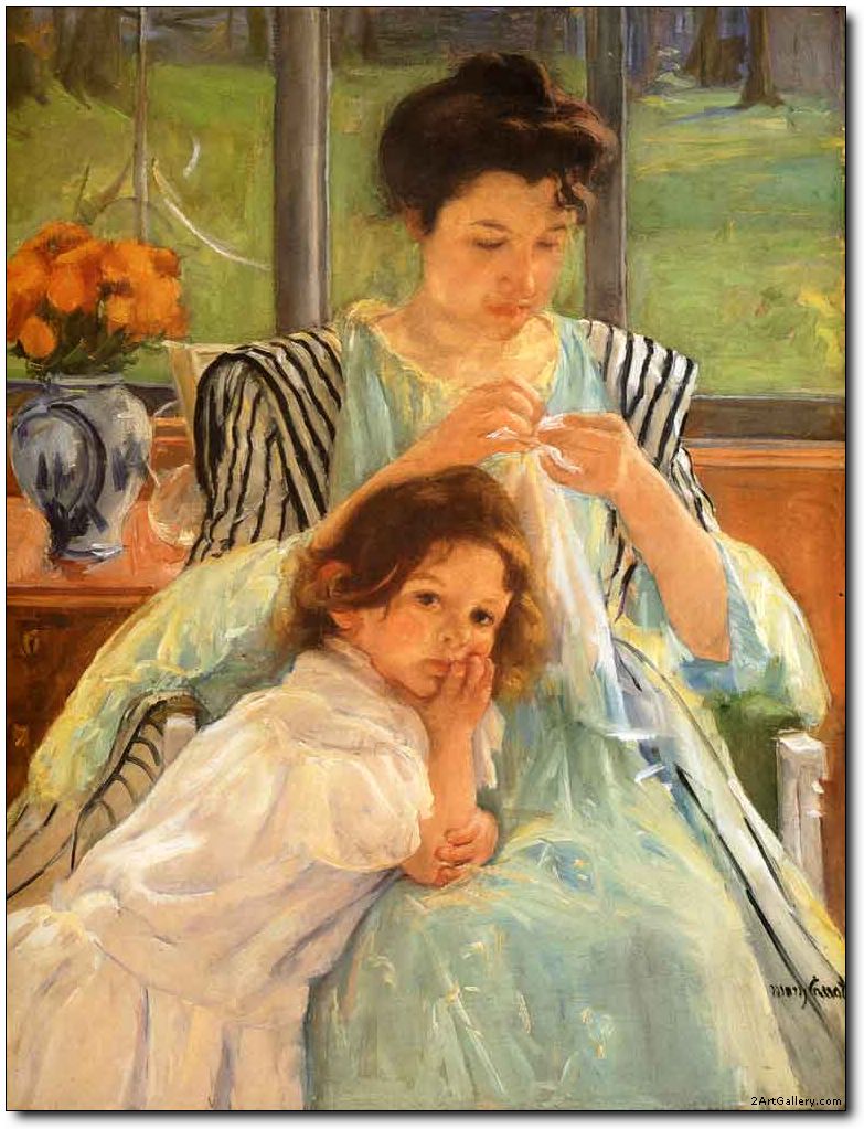 Young Mother Sewing (1900) - Mary Cassatt Tablo