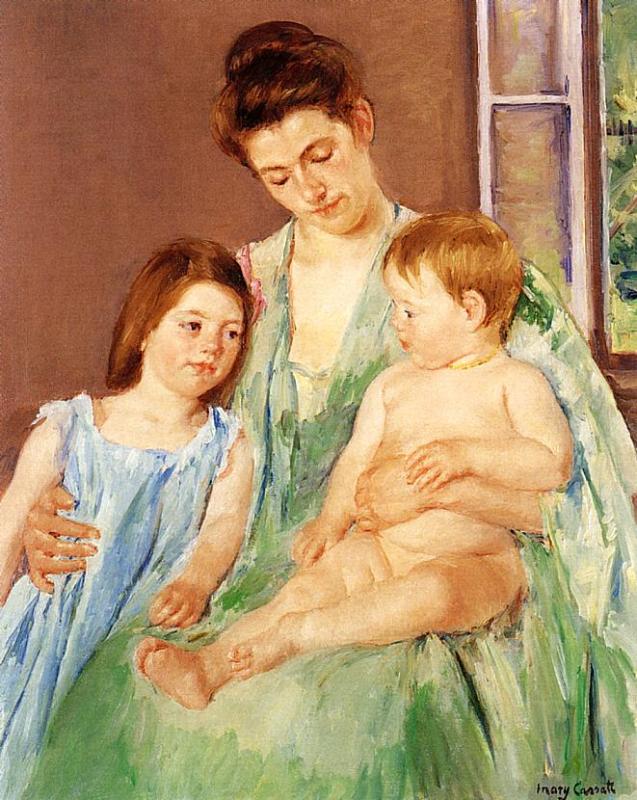 Young Mother and Two Children (1905) - Mary Cassatt Tablo