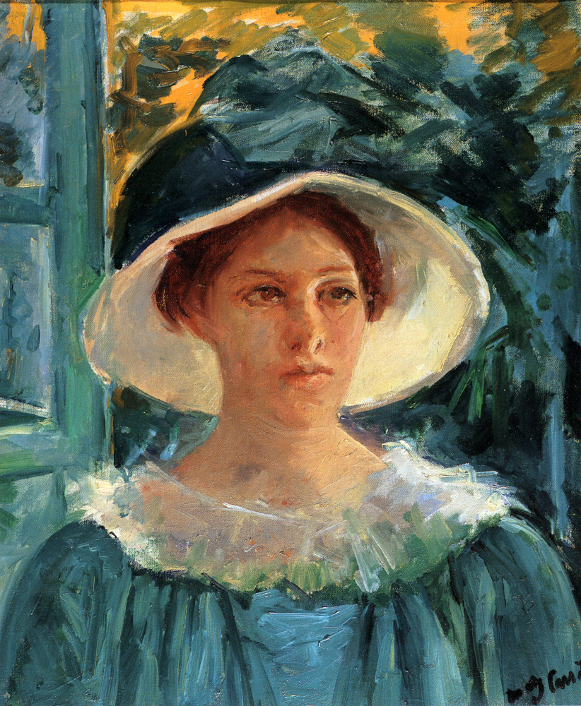 Young Woman In Green Outdoors In The Sun (1914) - Mary Cassatt Tablo