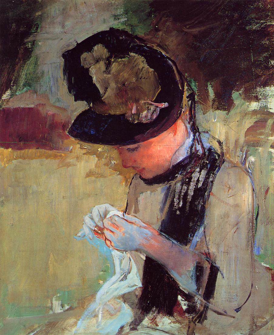 Young Woman Sewing in the Garden (1886) - Mary Cassatt Tablo