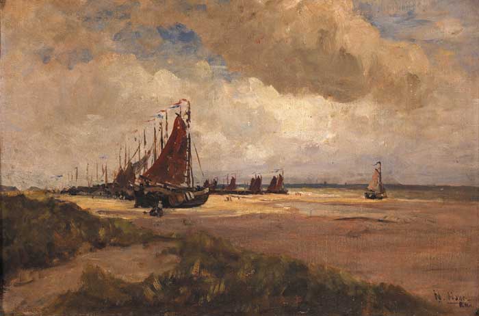 FISHING FLEET ON THE SANDS AT SCHEVENINGEN – Nathaniel Hone the Younger Tablo