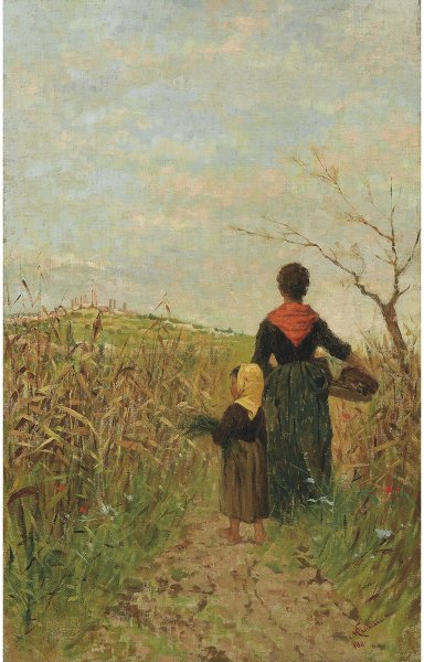 In sight of San Gimignano (1881) - Niccolò Cannicci Tablo