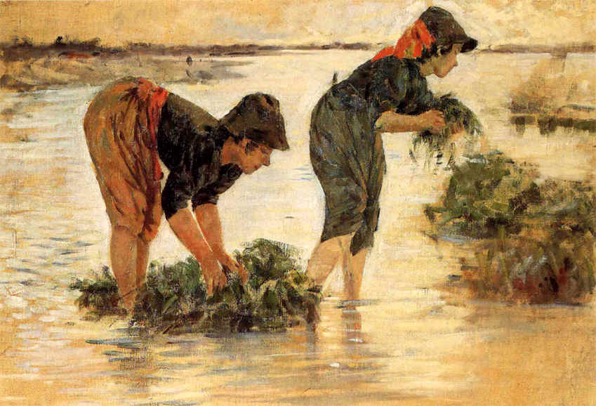 The grass harvesters at the river - Niccolò Cannicci Tablo