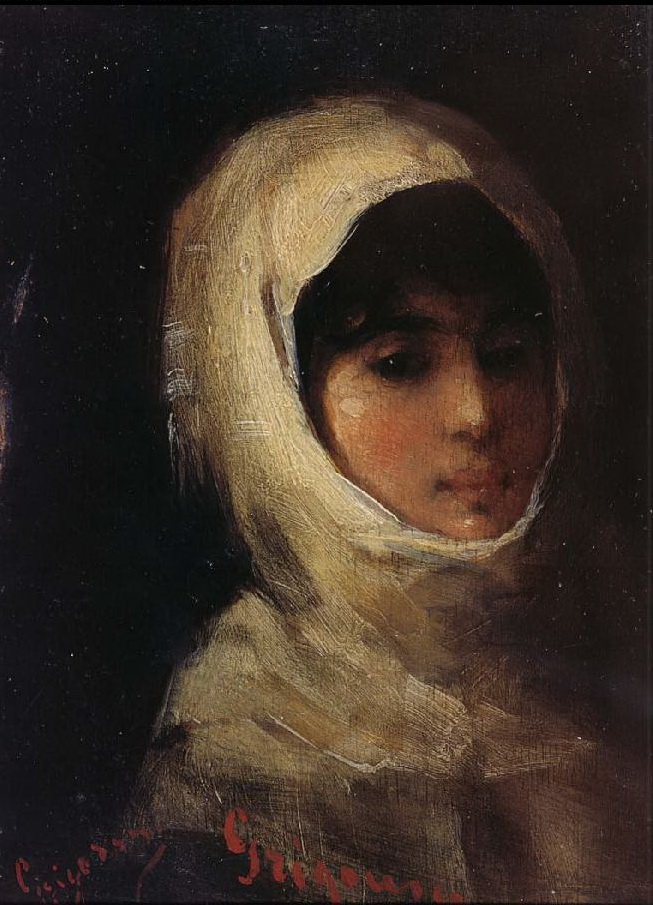 Giri with White Veil - Nicolae Grigorescu Tablo