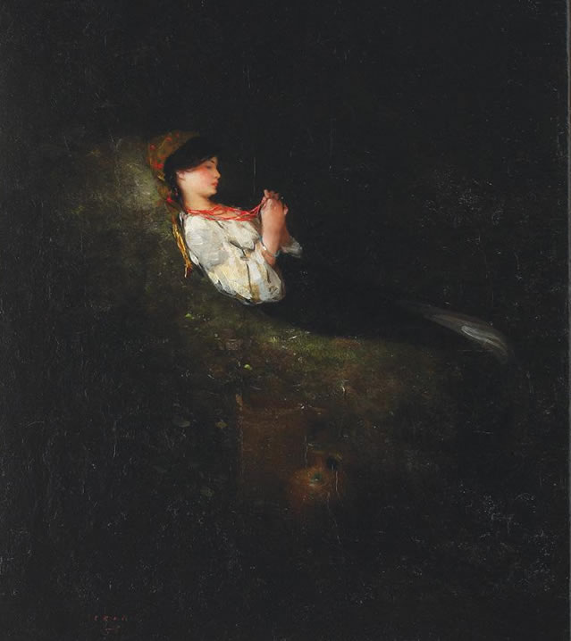 Girl With Red Beads - Nicolae Grigorescu Tablo
