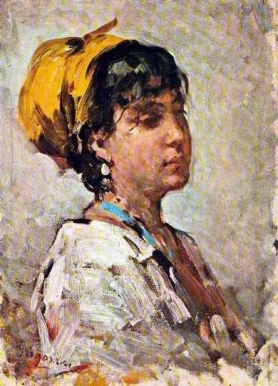 Girl With Yellow Headscarf - Nicolae Grigorescu Tablo