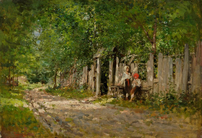 Girls Working by the Gate (1885) - Nicolae Grigorescu Tablo