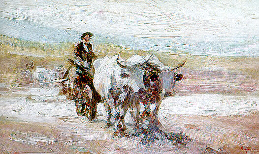 Oxcart (1899) - Nicolae Grigorescu Tablo