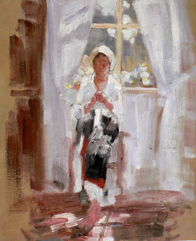 Peasant Sewing by the Window - Nicolae Grigorescu Tablo