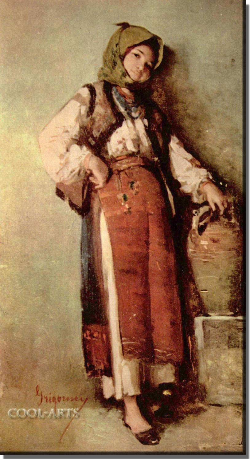 Peasant Woman with Pitcher - Nicolae Grigorescu Tablo