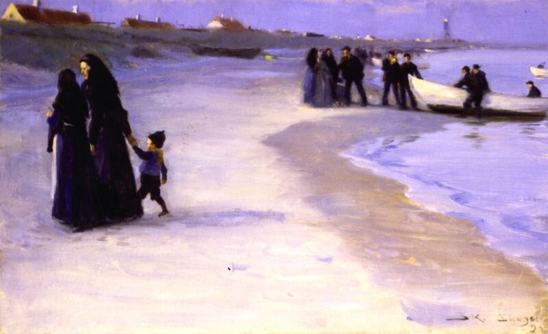 A White Boat at the Shoreline, Late Summer Evening (1895) - Peder Severin Krøyer Tablo