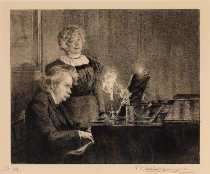 Edvard Grieg accompanies Mrs. Nina Grieg's song - Peder Severin Krøyer Tablo