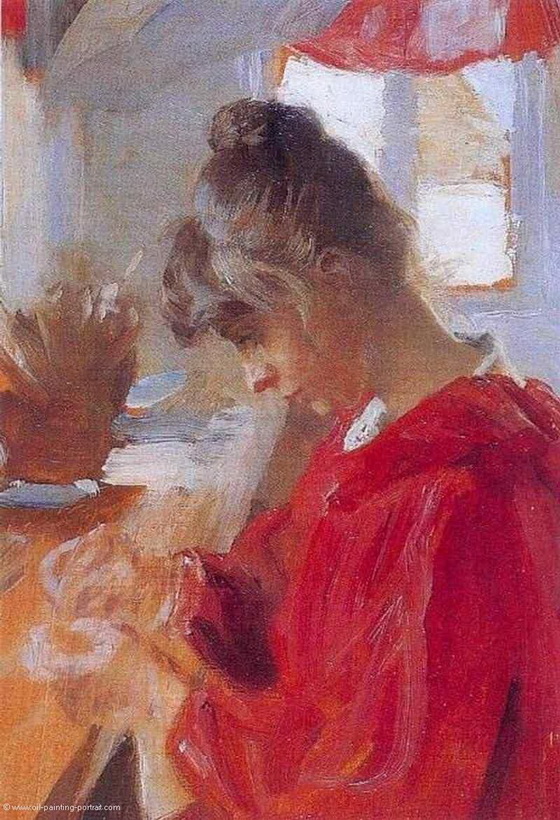 Marie in red dress (1890) – Peder Severin Krøyer Tablo