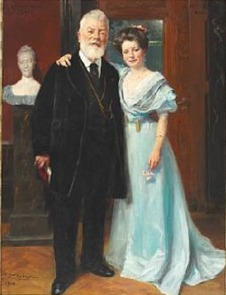 Portrait of Dr. Phil. Brewer Carl Jacobsen with his youngest daughter (1908) - Peder Severin Krøyer Tablo