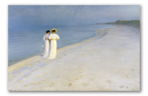 Summer Evening on the Skagen Southern Beach with Anna Ancher and Marie Kroyer - Peder Severin Krøyer Tablo