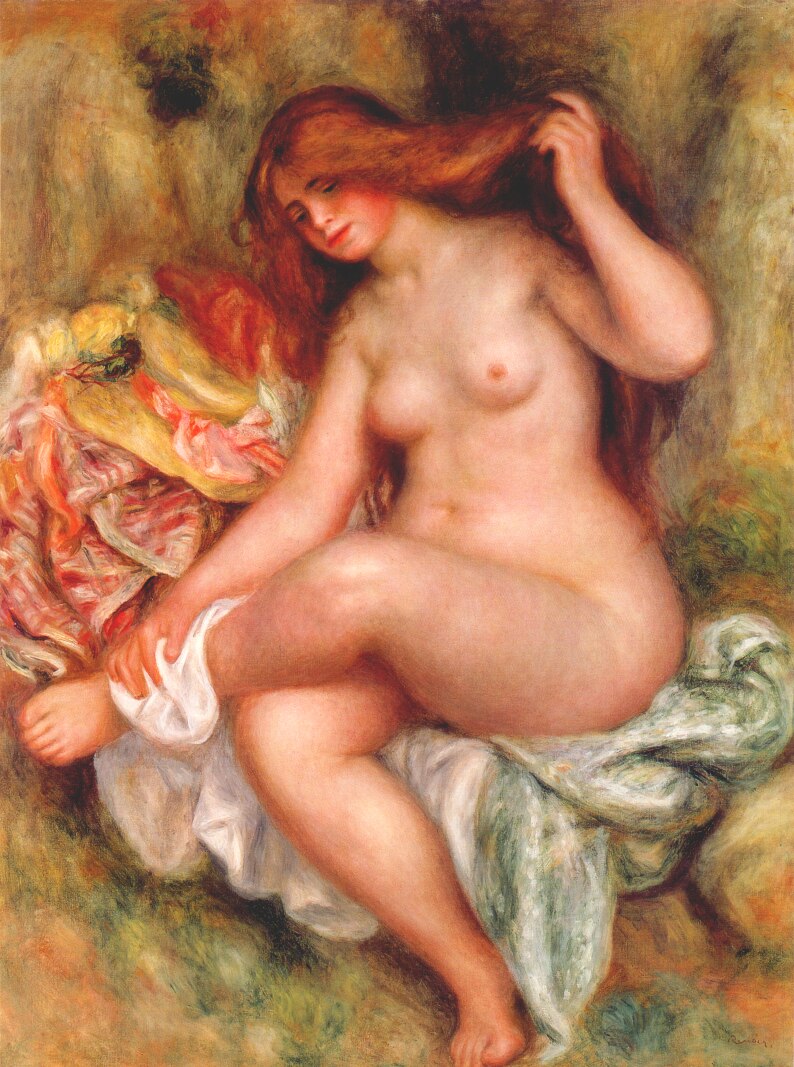 A Seating Bather (1903) - Pierre-Auguste Renoir Tablo