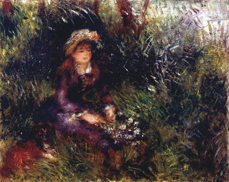 Aline Charigot with a Dog (1880) - Pierre-Auguste Renoir Tablo