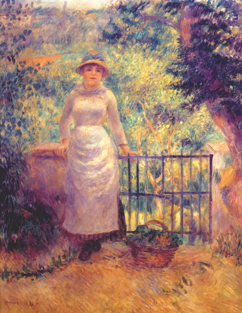 Aline at the gate (girl in the garden) (1884) – Pierre-Auguste Renoir Tablo