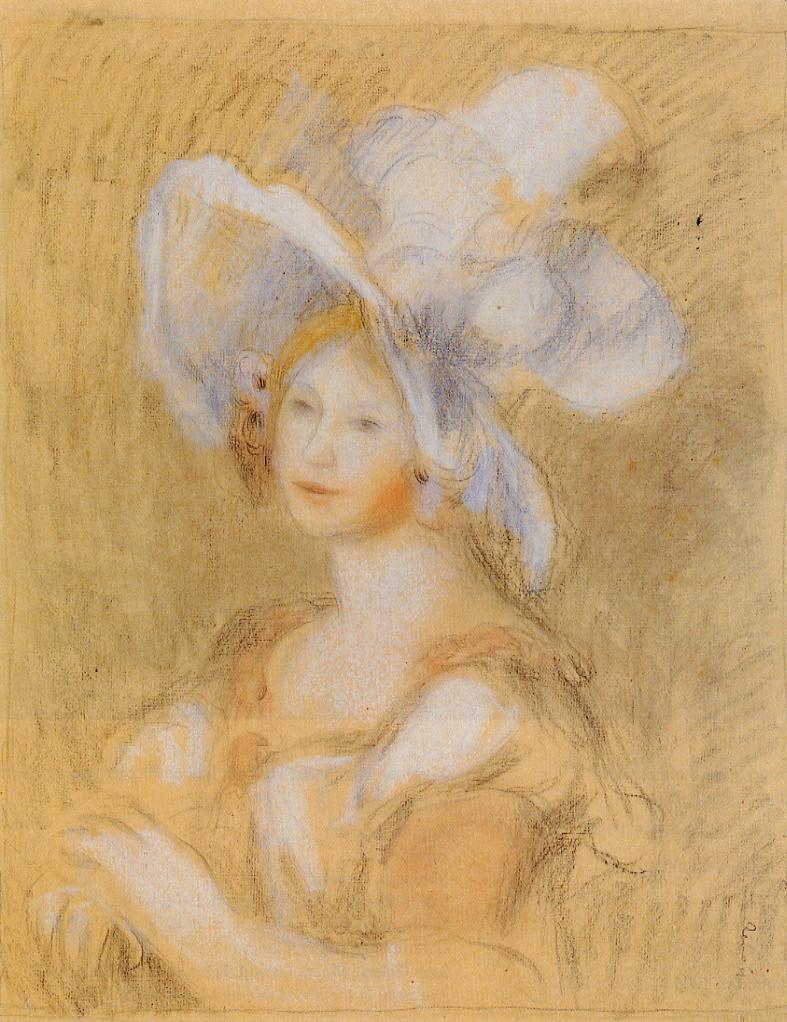 Amelie Dieterie in a White Hat (1894) - Pierre-Auguste Renoir Tablo