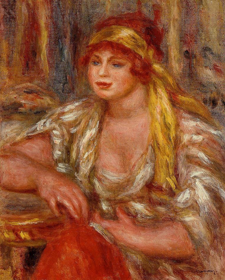 Andree in Yellow Turban and Blue Skirt (1917) – Pierre-Auguste Renoir Tablo