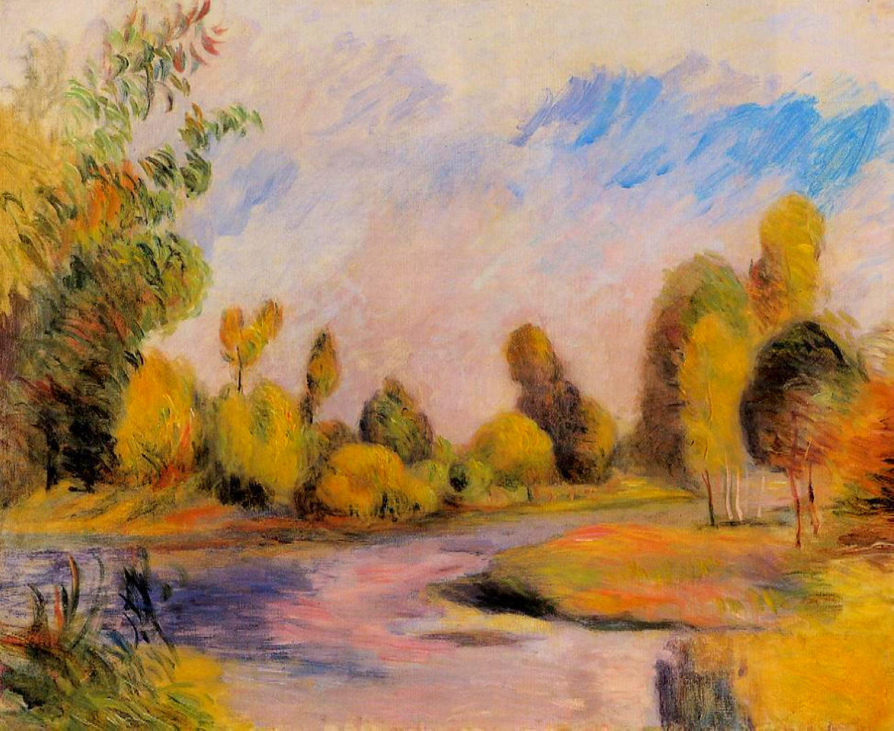 Banks of a River (1896) - Pierre-Auguste Renoir Tablo