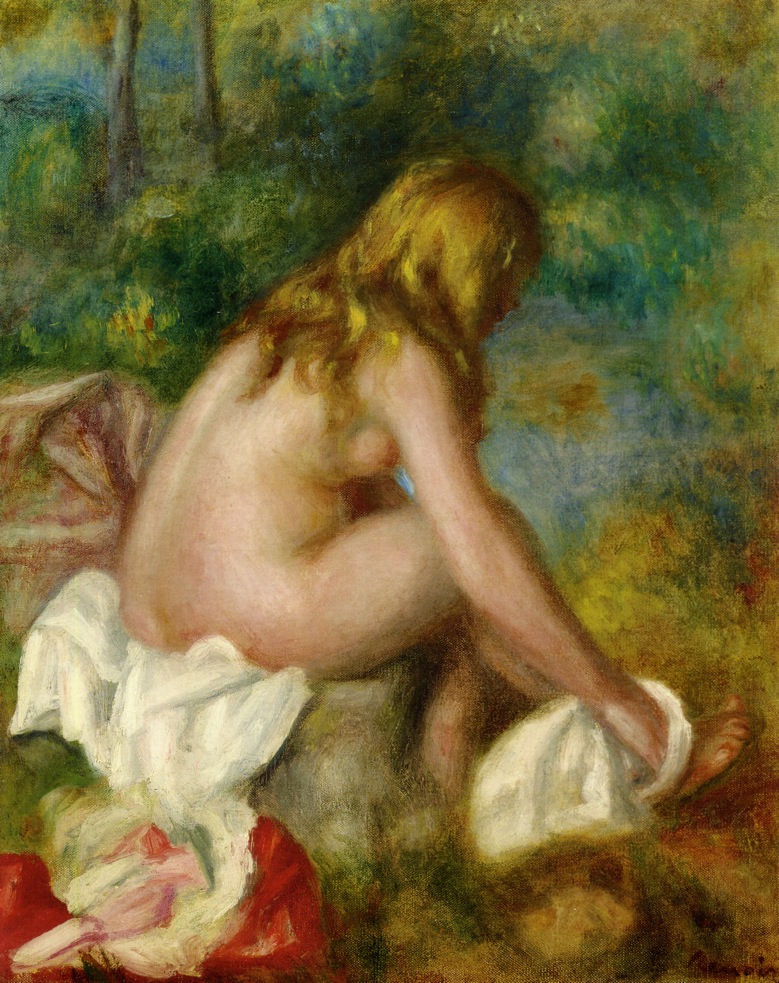 Bather, Seated Nude (1895) - Pierre-Auguste Renoir Tablo