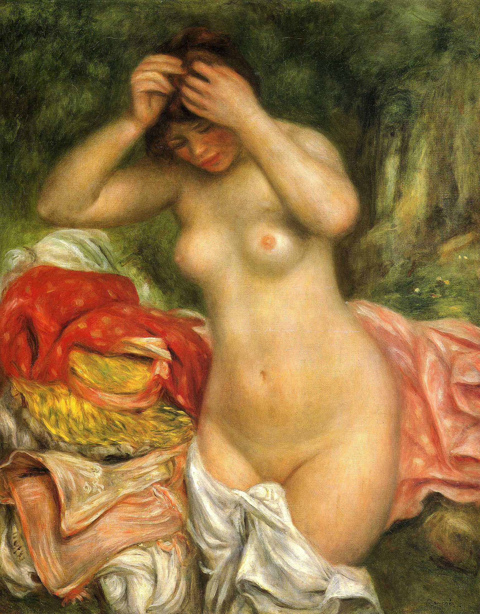 Bather Arranging her Hair (1893) - Pierre-Auguste Renoir Tablo