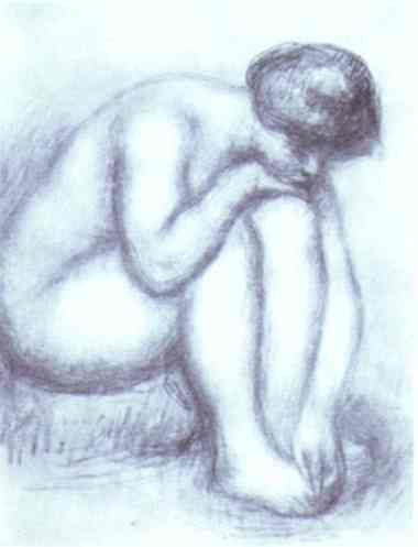 Bather Drying Herself - Pierre-Auguste Renoir Tablo