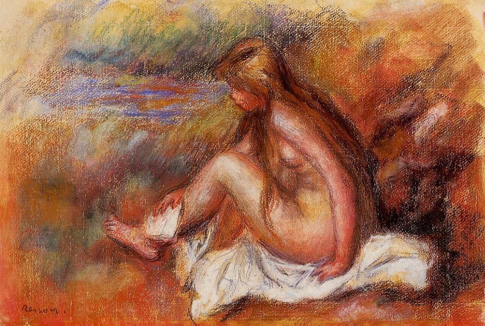 Bather Seated by the Sea – Pierre-Auguste Renoir Tablo