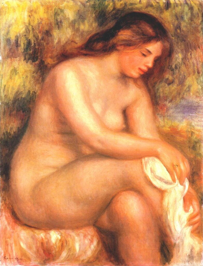 Bather drying her leg (1910) - Pierre-Auguste Renoir Tablo