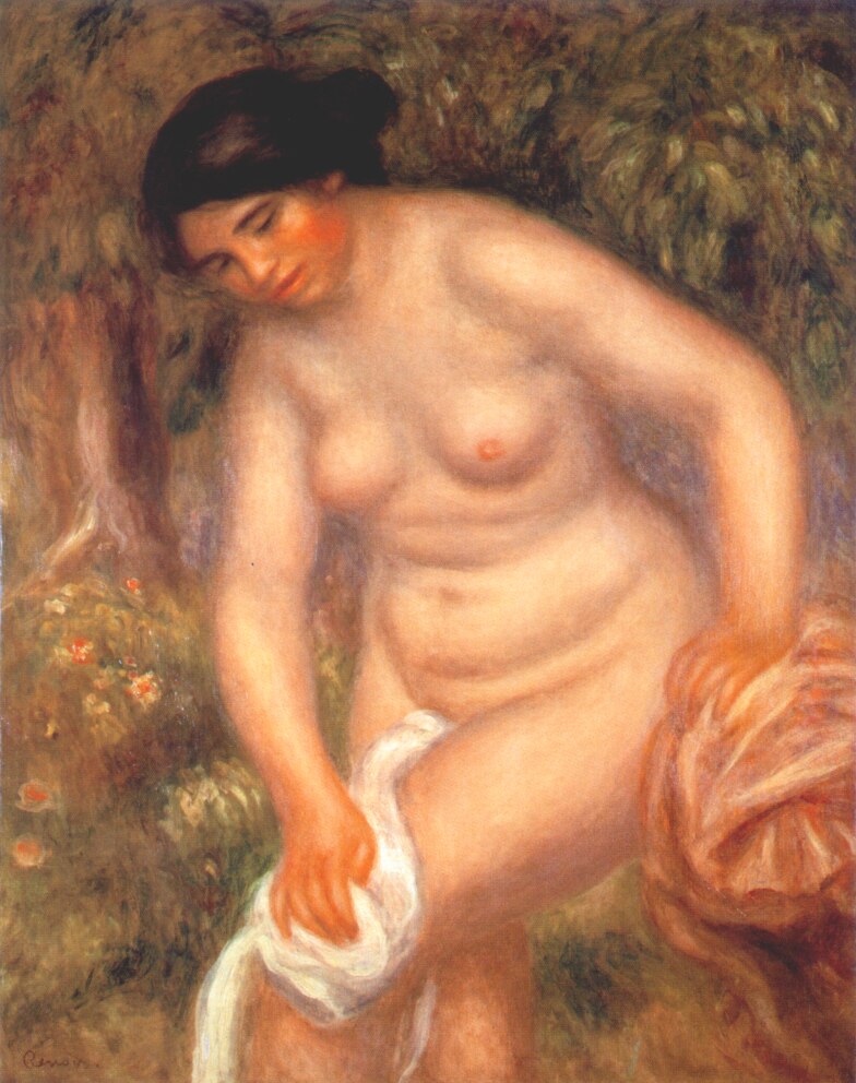 Bather drying herself (1895) - Pierre-Auguste Renoir Tablo