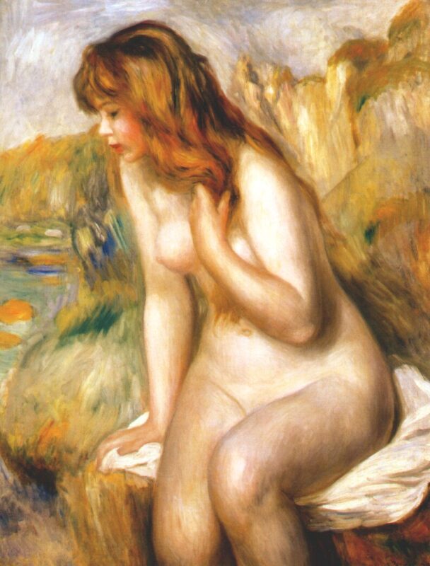 Bather seated on a rock (1892) - Pierre-Auguste Renoir Tablo