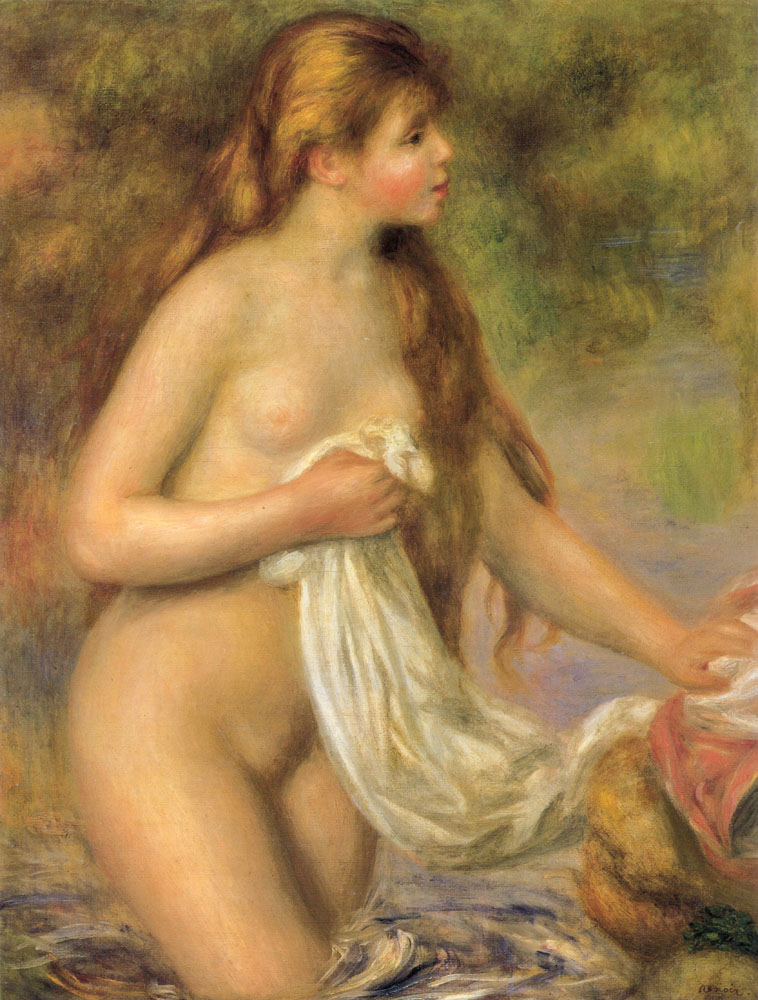 Bather with Long Hair (1895) - Pierre-Auguste Renoir Tablo