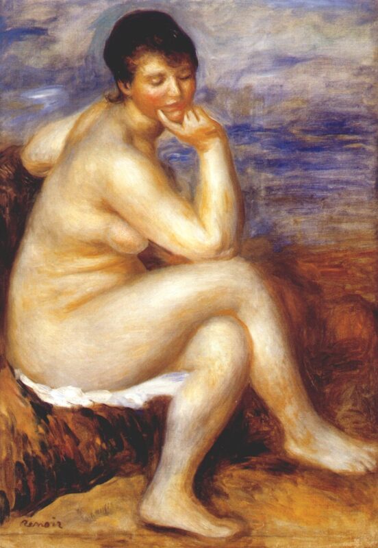 Bather with a rock (1880) - Pierre-Auguste Renoir Tablo