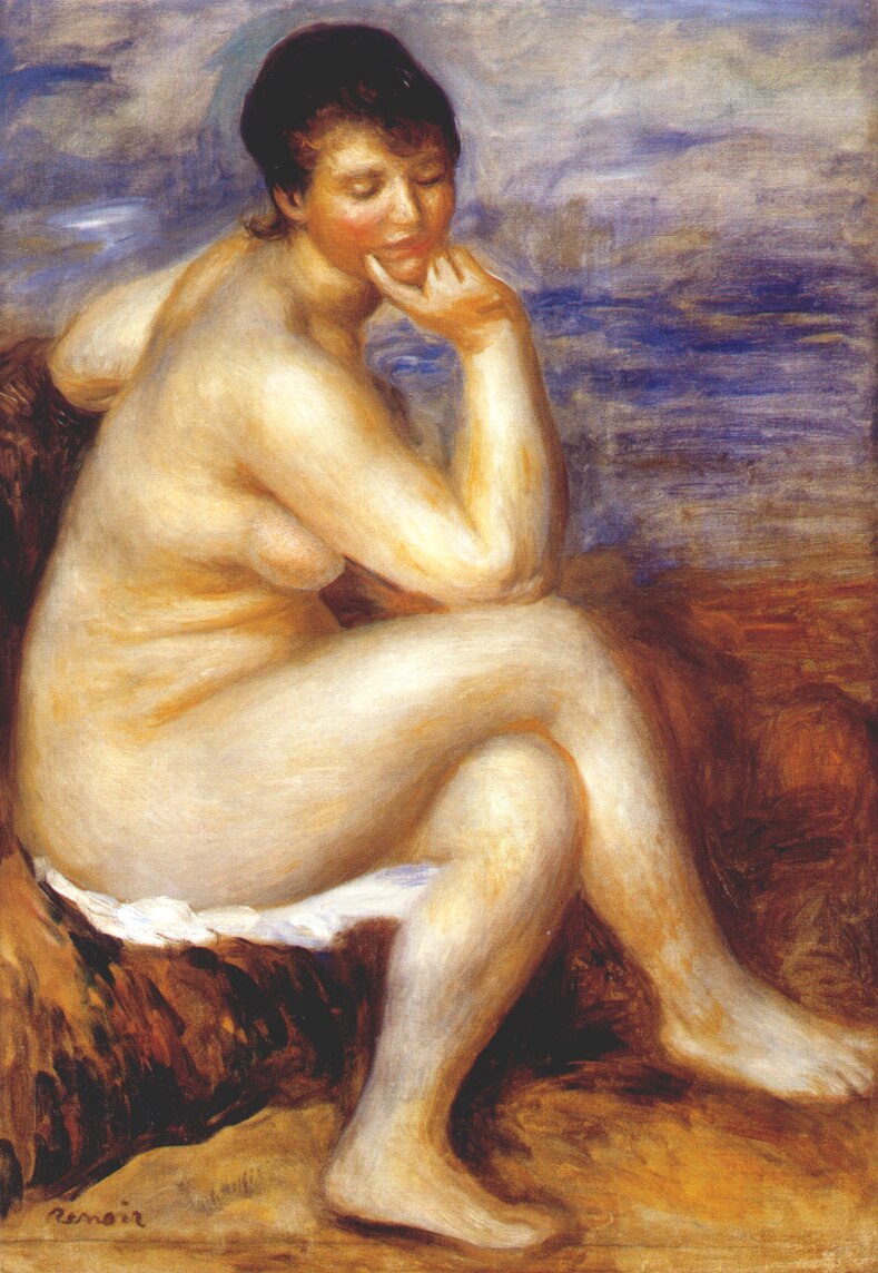 Bather with a rock (1880) - Pierre-Auguste Renoir Tablo