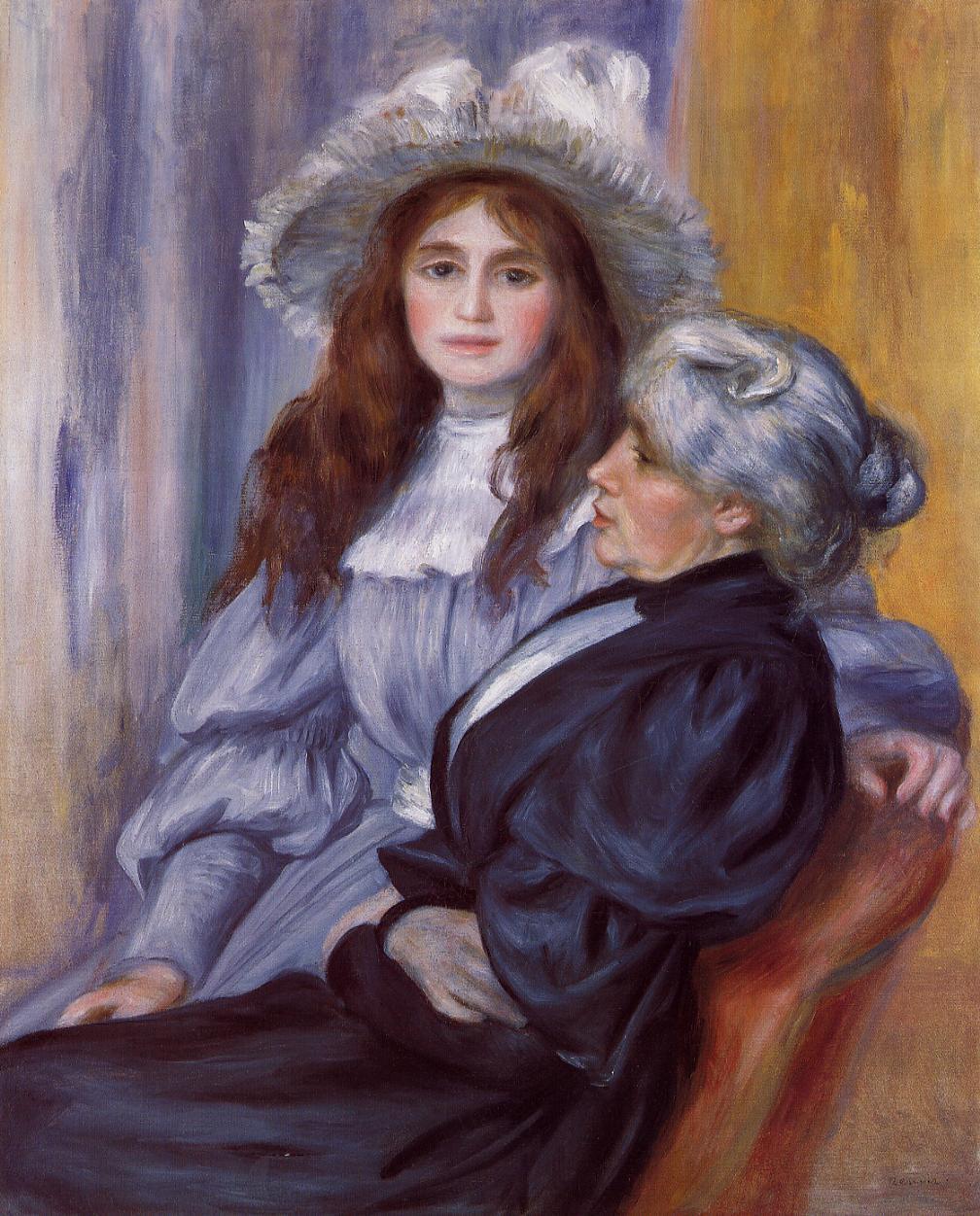 Berthe Morisot and Her Daughter Julie Manet (1894) - Pierre-Auguste Renoir Tablo