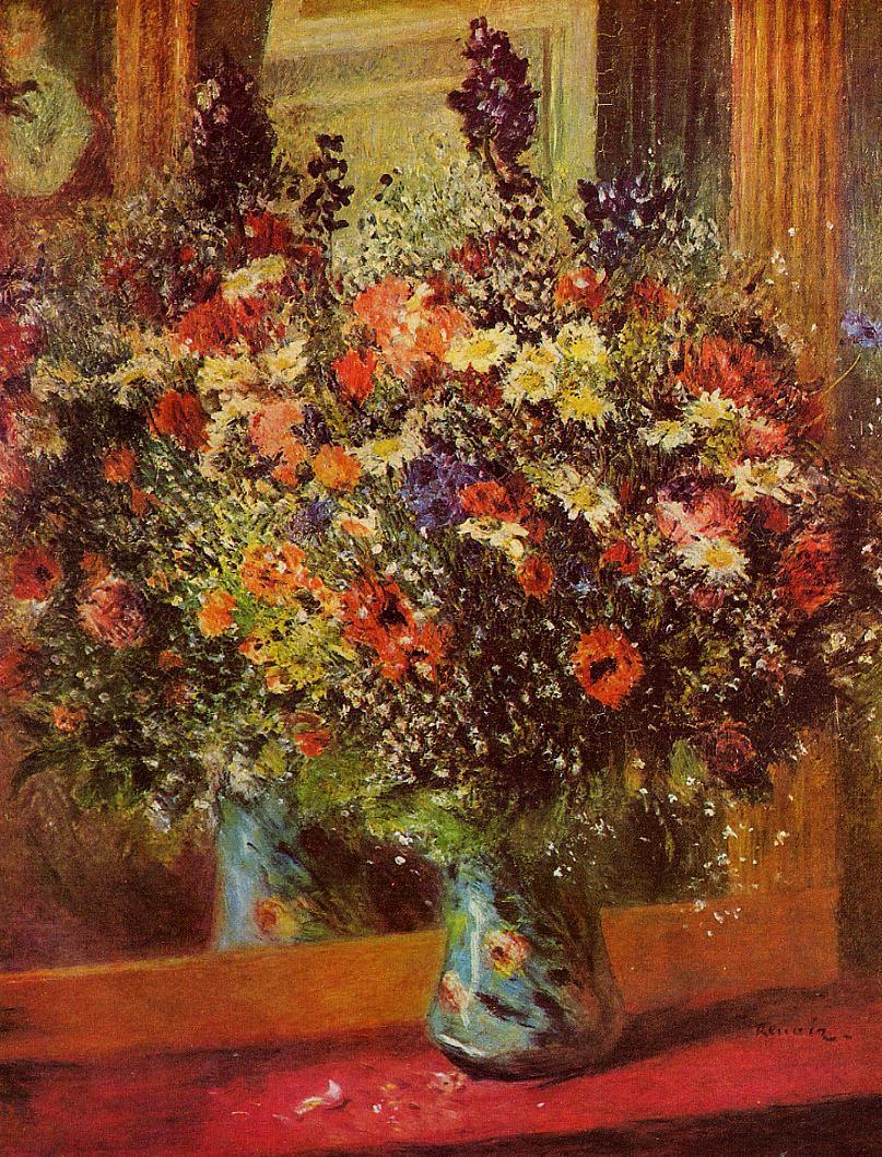 Bouquet in front of a Mirror (1876) - Pierre-Auguste Renoir Tablo