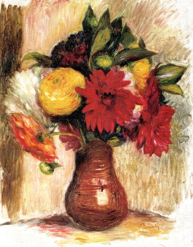 Bouquet of Flowers in an Earthenware Pitcher - Pierre-Auguste Renoir Tablo