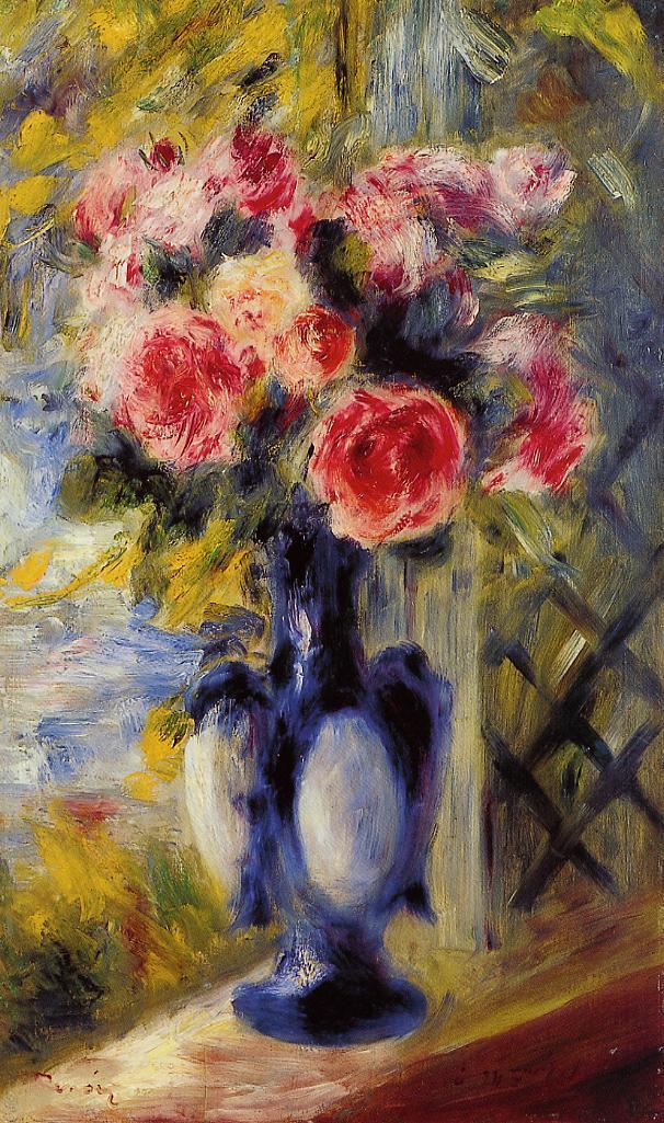 Bouquet of Roses in a Blue Vase (1892) - Pierre-Auguste Renoir Tablo