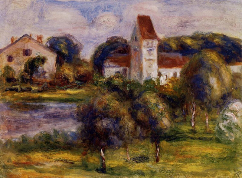 Breton Landscape Church and Orchard - Pierre-Auguste Renoir Tablo