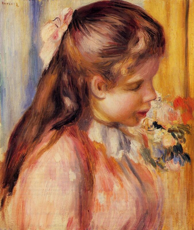Bust of a Young Girl (1895) - Pierre-Auguste Renoir Tablo