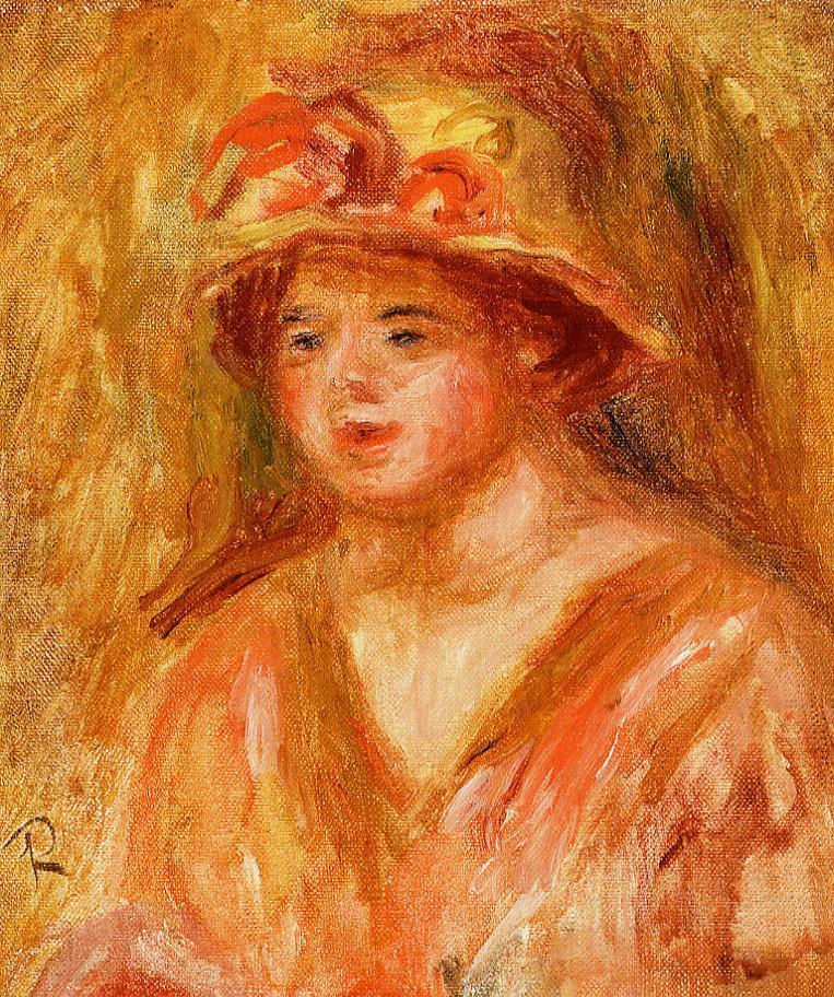 Bust of a Young Girl in a Straw Hat (1917) - Pierre-Auguste Renoir Tablo