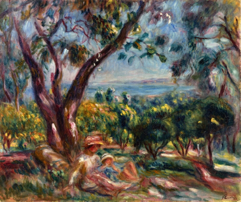 Cagnes Landscape with Woman and Child (1910) - Pierre-Auguste Renoir Tablo