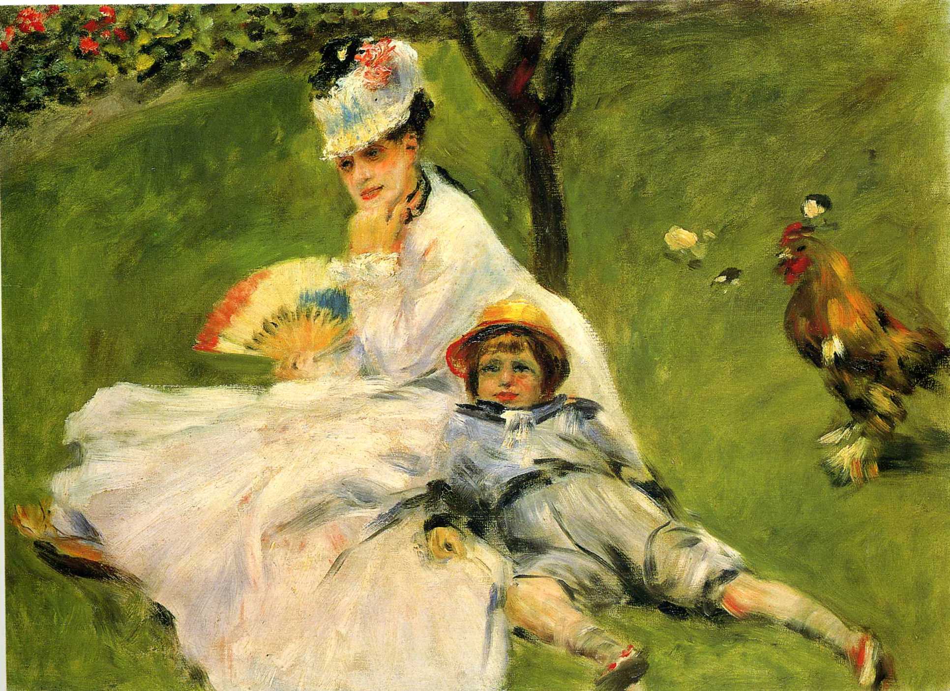 Camille Monet and Her Son Jean in the Garden at Argenteuil (1874) - Pierre-Auguste Renoir Tablo