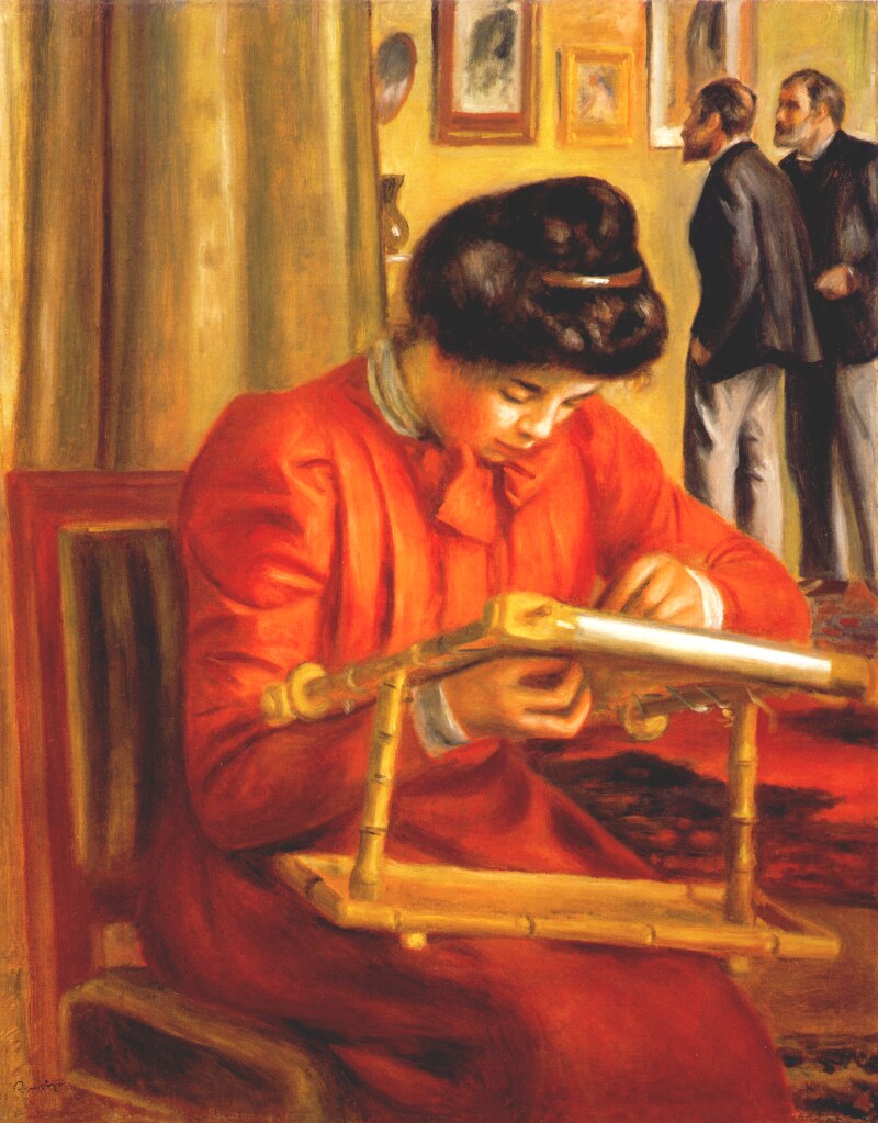 Christine Lerolle Embroidering (1897) - Pierre-Auguste Renoir Tablo