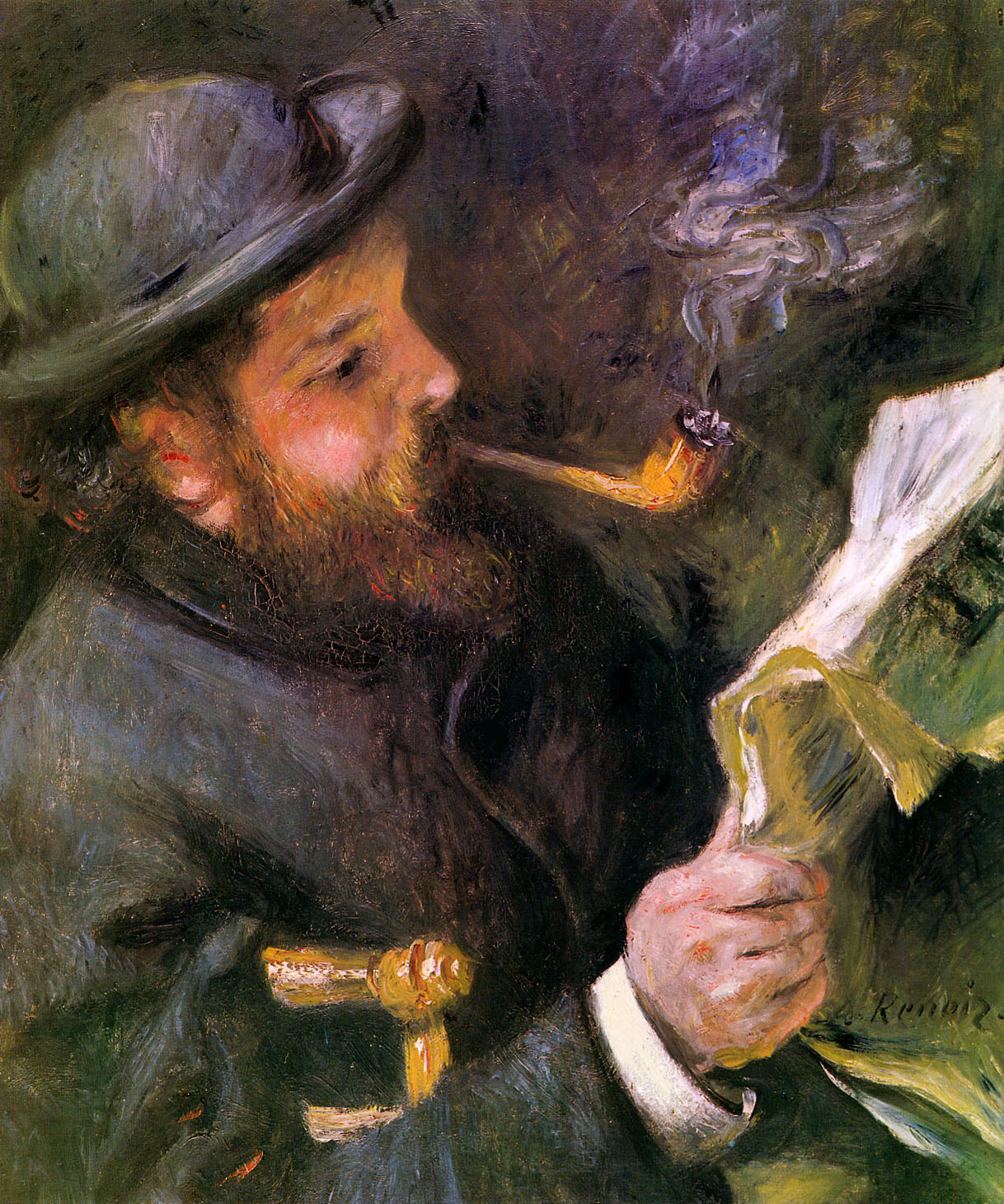 Claude Monet Reading (1872) - Pierre-Auguste Renoir Tablo