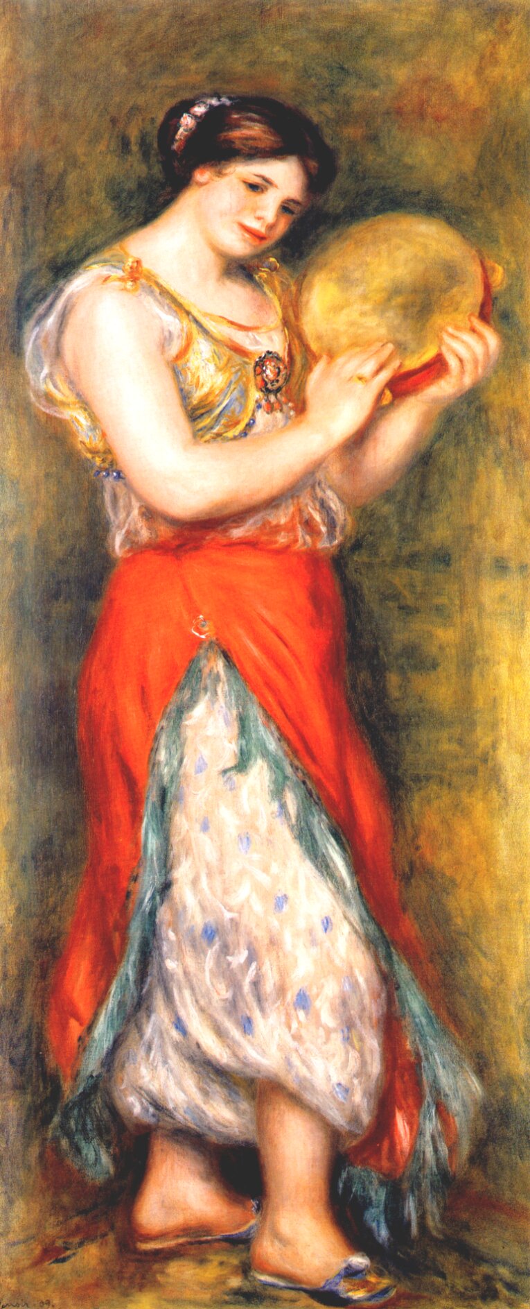 Dancer with Tambourne (Gabrielle Renard) (1909) - Pierre-Auguste Renoir Tablo