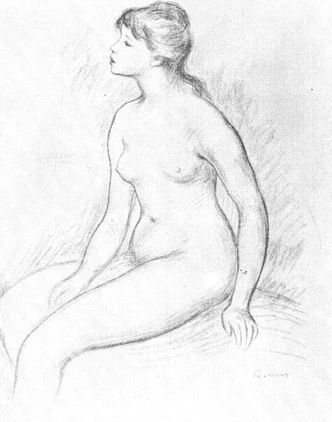 Female Nude Seated - Pierre-Auguste Renoir Tablo