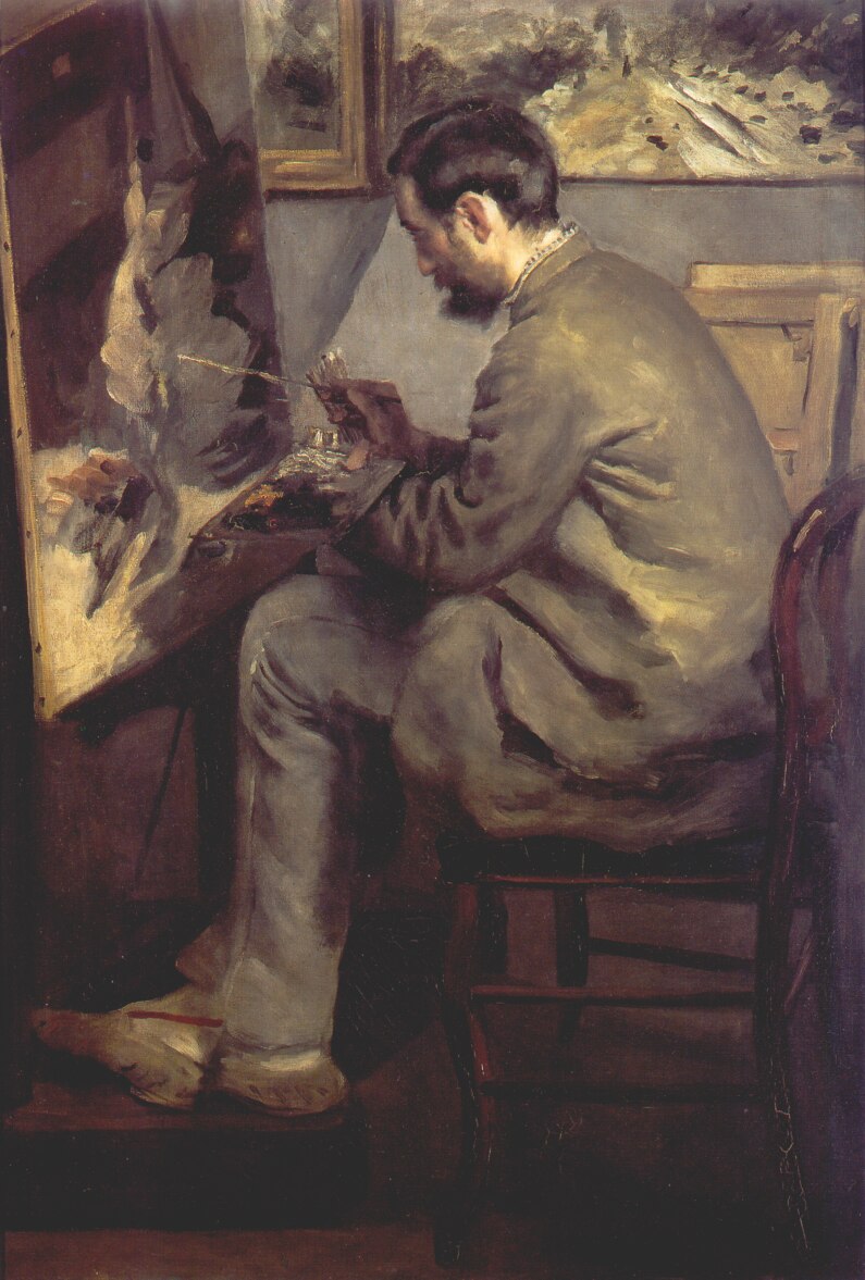 Frederic Bazille Painting The Heron (Frederic Bazille at his Easel) (1867) - Pierre-Auguste Renoir Tablo